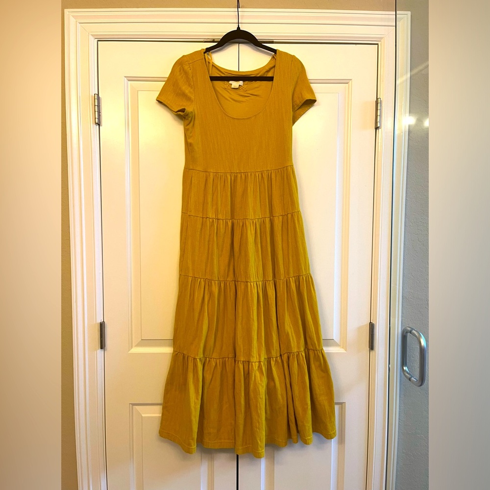 Anthropologie Maeve Yellow Tiered Maxi Dress • Size Small